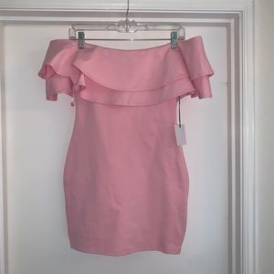 Pink off the shoulder body con dress